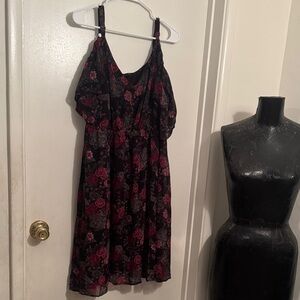 Torrid Black Dress with Red Floral Design